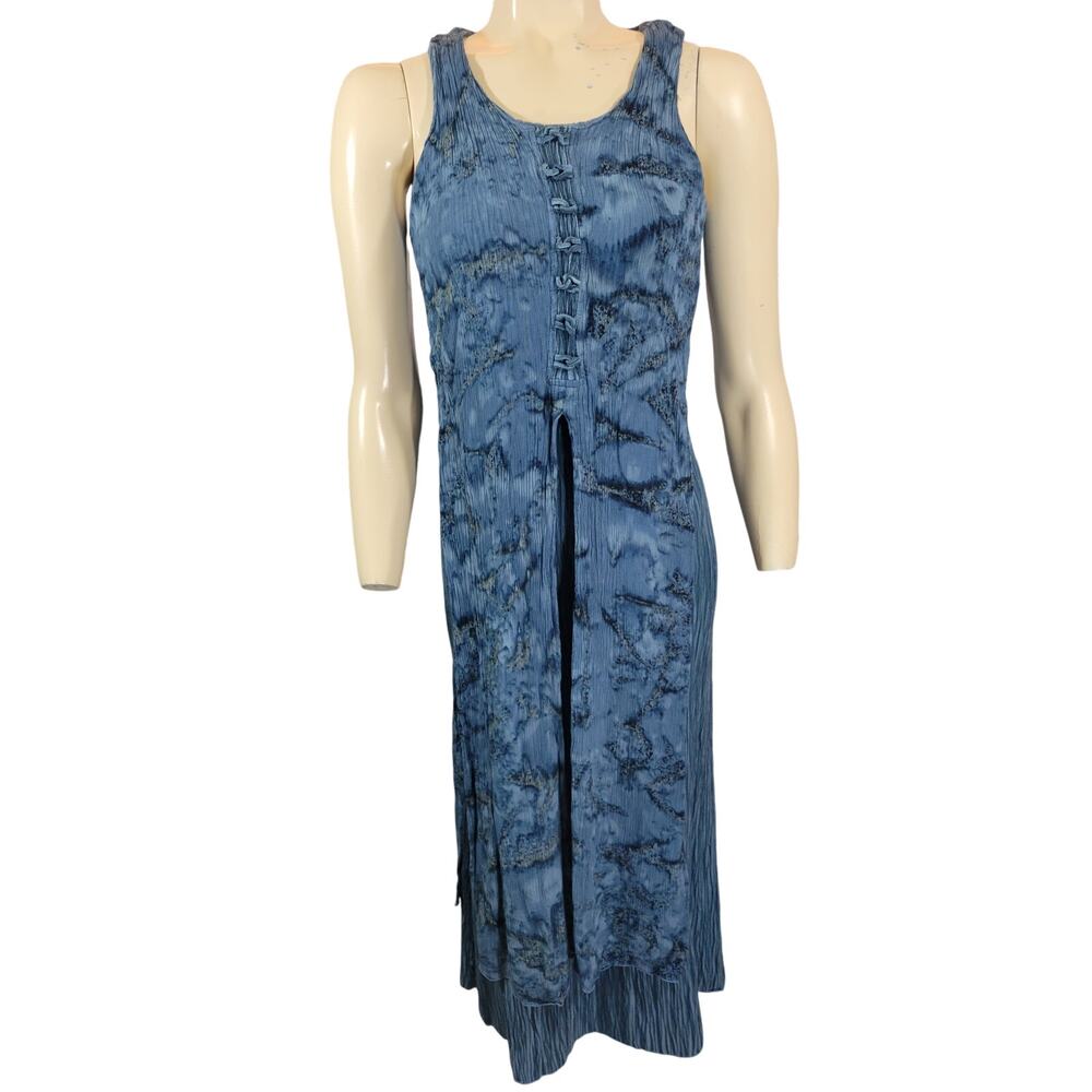 Daya Lagenlook Zendaya Dress Blue FLOWY BOHO Sleeveless layered Large